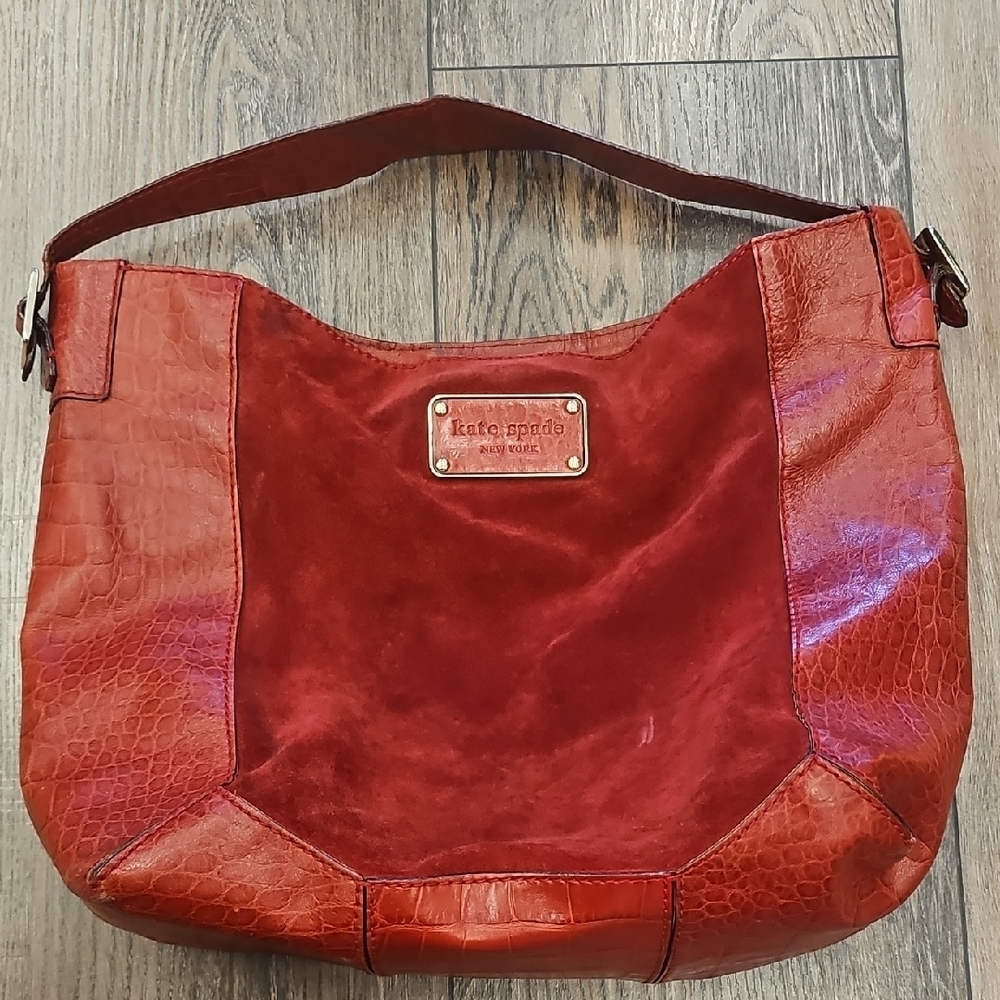 Kate Spade, Red, Leather, Suede, Hobo, Bag, Vintage, Oversized, Holiday, Casual